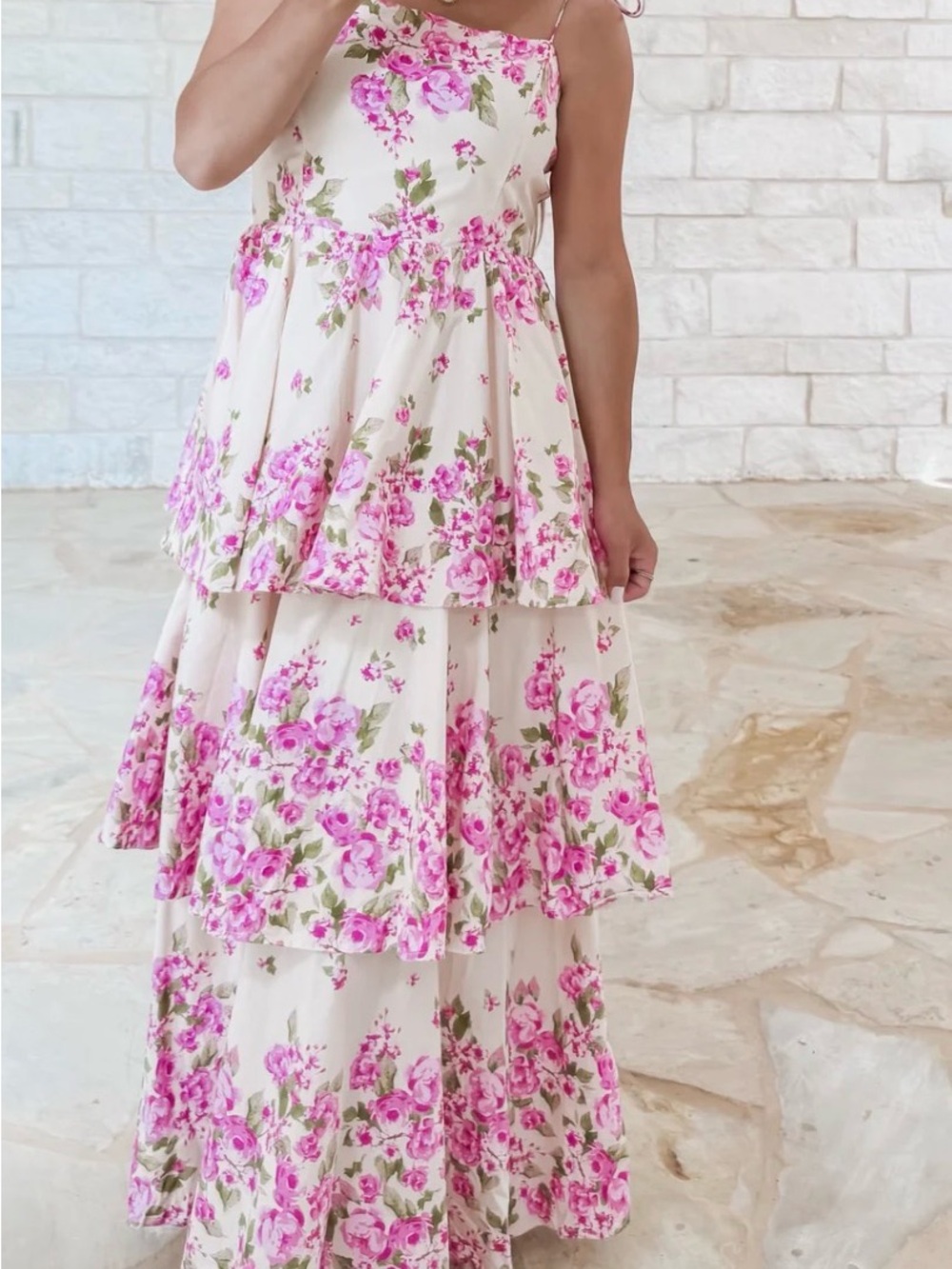 Flying Tomato Cream Maxi Dress with Pink Floral Print